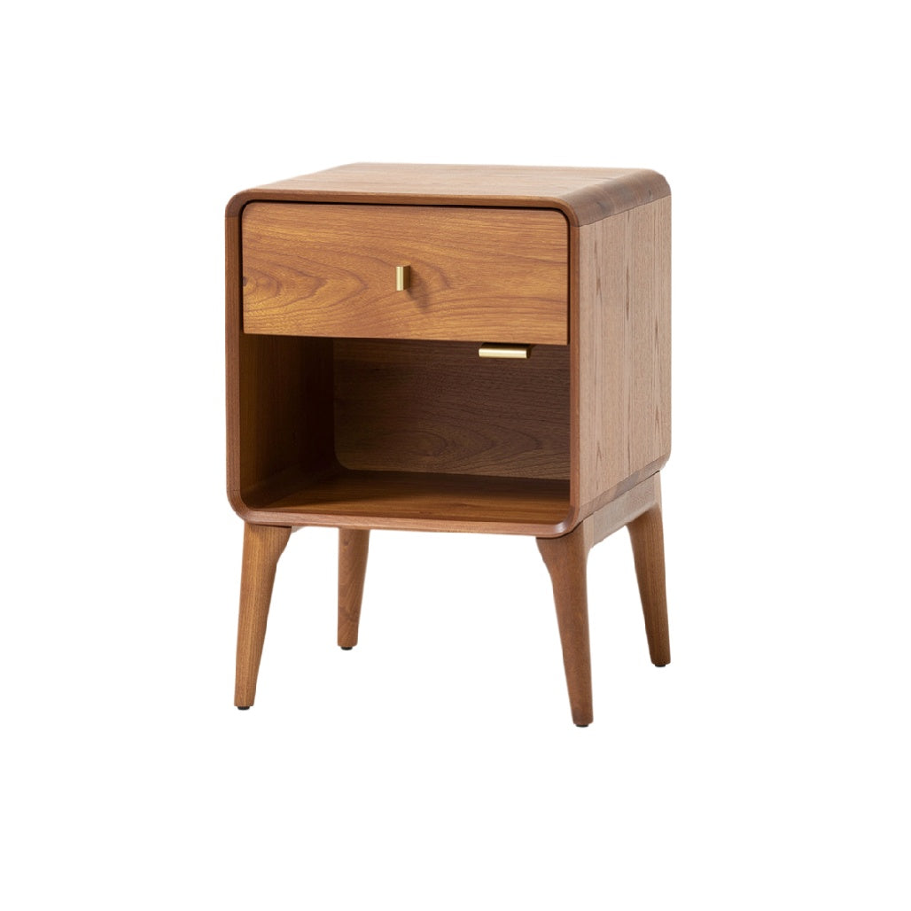 Mid-Century Modern Wooden Nightstand with Drawer