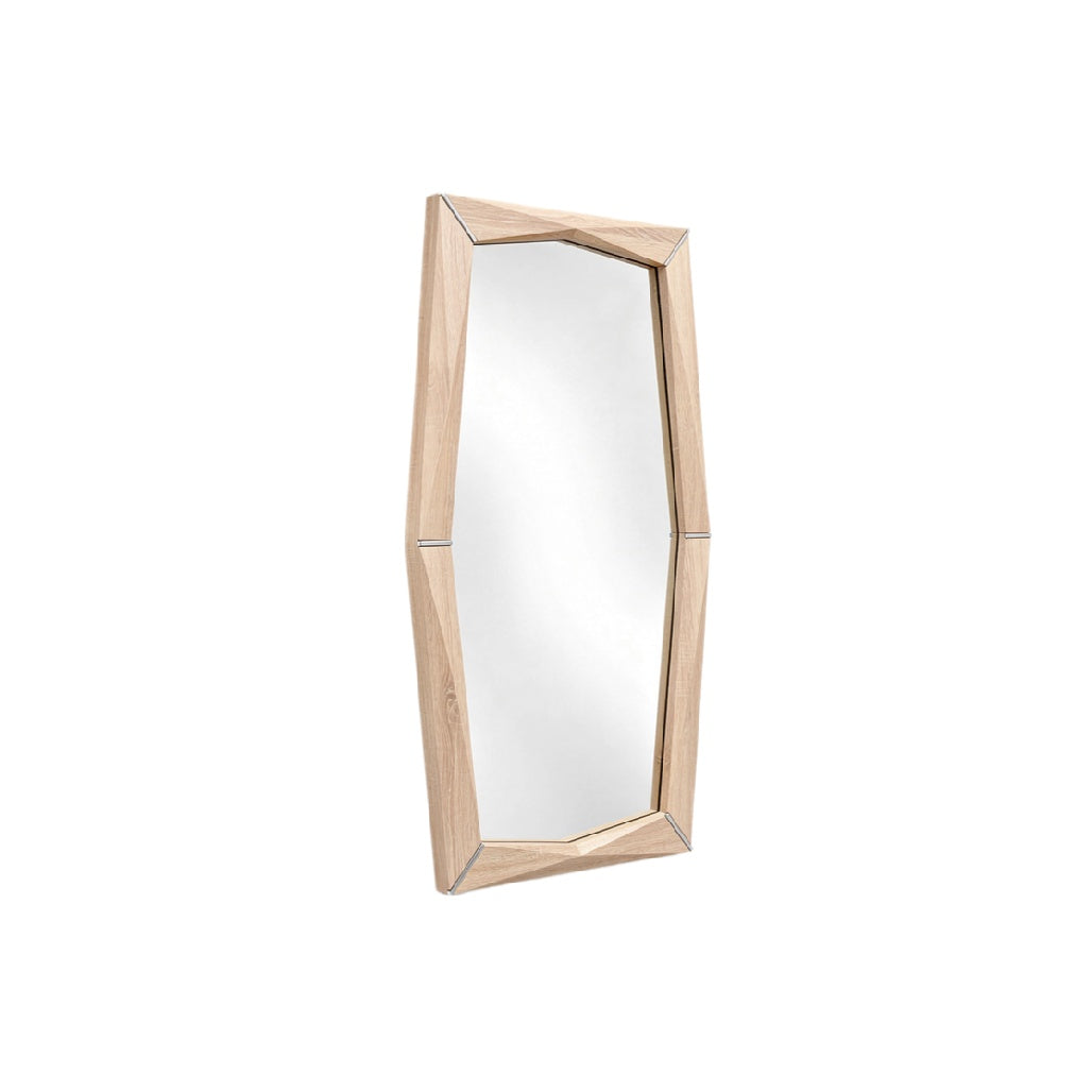 Modern Geometric Wall Mirror with Wooden Frame